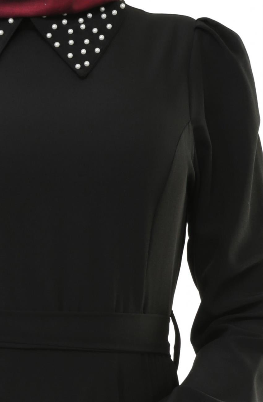 Yaka Detaylı Siyah Elbise ARM7029-01