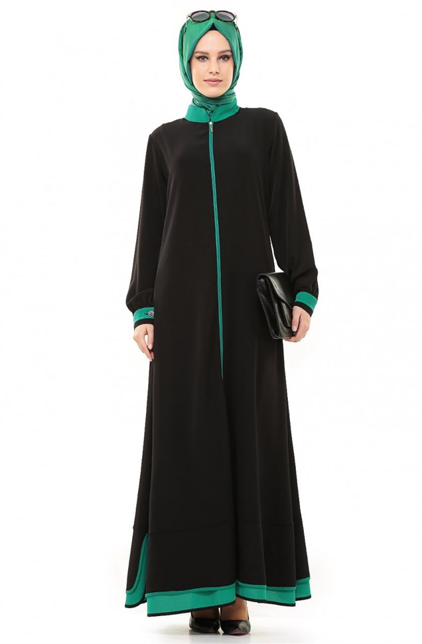 Abaya-Black Green 1023-0121
