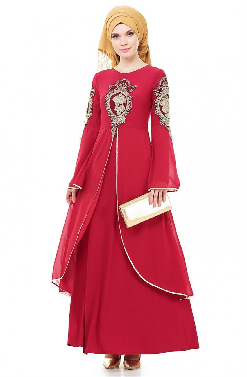 Güpürlü Kırmızı Elbise 8392-34