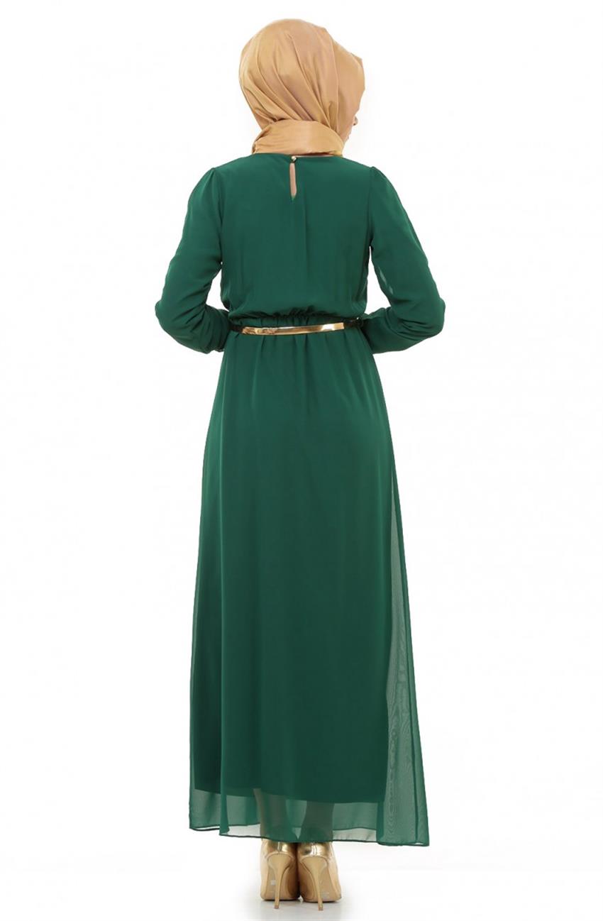 Şifon Yeşil Elbise 3004-21