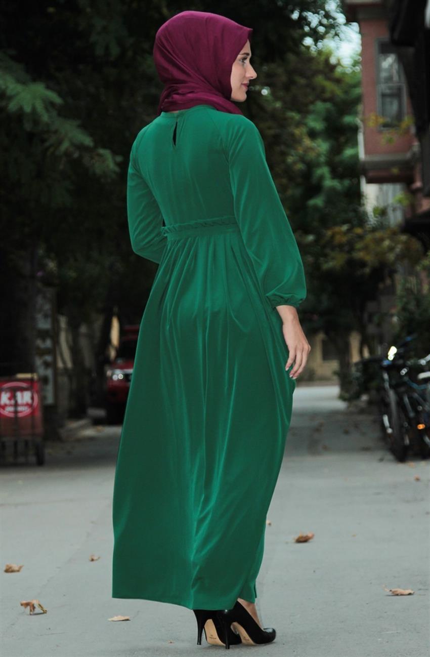 Ara Zeynep Bilyay Pile Detaylı Zümrüt Elbise Yeşili E16-62