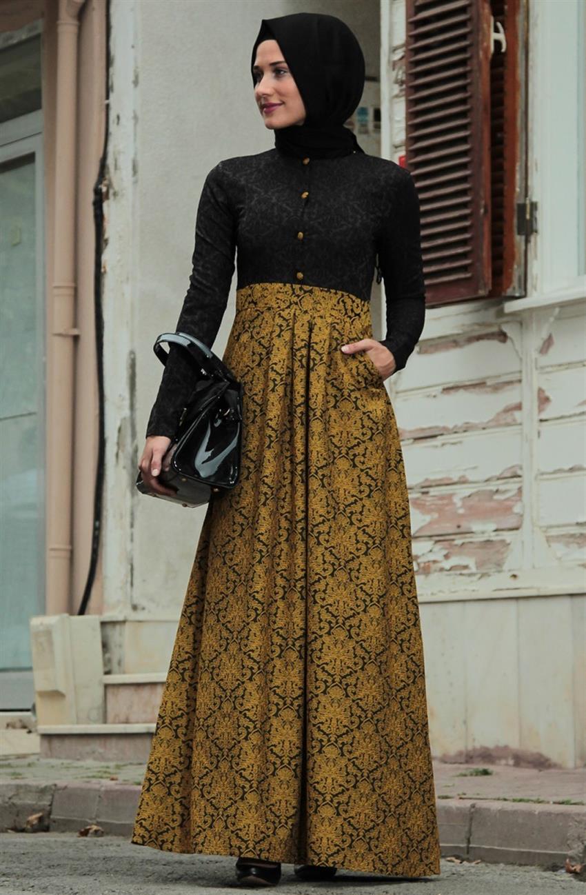Ara Zeynep Bilyay فستان-خردل أسود E25-5501