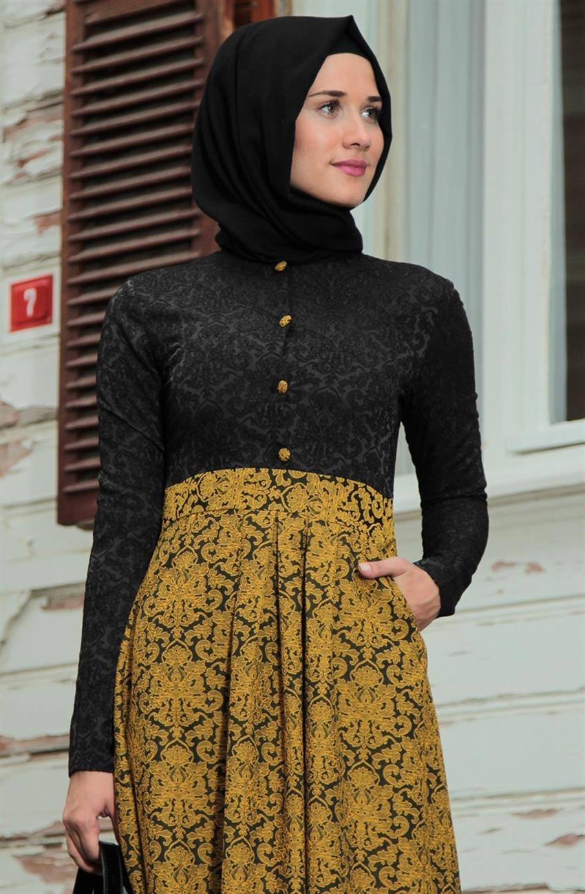 Ara Zeynep Bilyay Hardal Elbise Siyah E25-5501