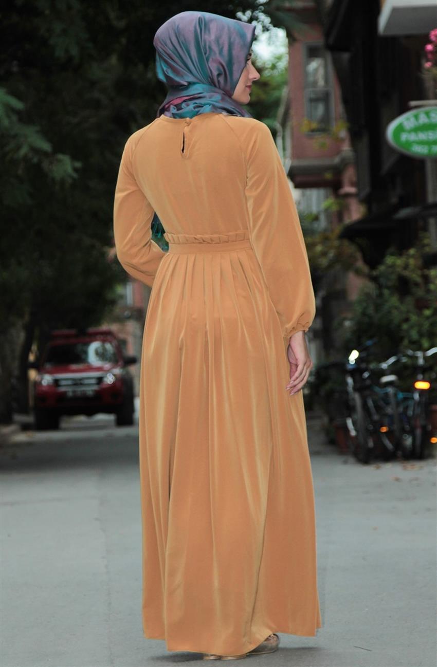 Ara Zeynep Bilyay Pile Detaylı Hardal Elbise E18-55