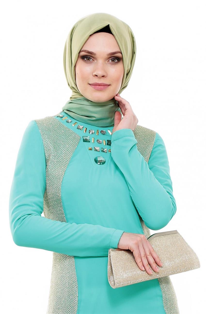 Yaka Detaylı Abiye Mint Elbise ARM439-24