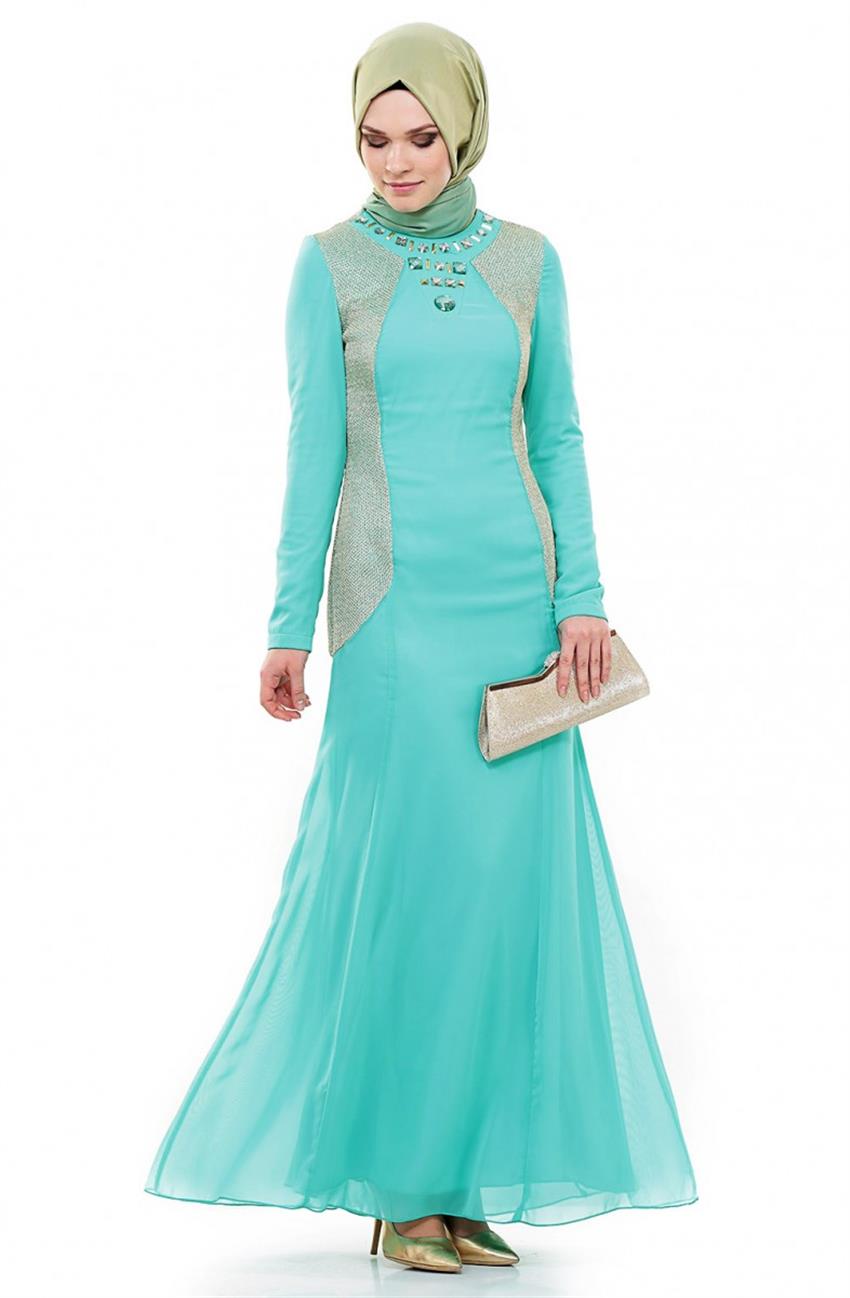 Yaka Detaylı Abiye Mint Elbise ARM439-24