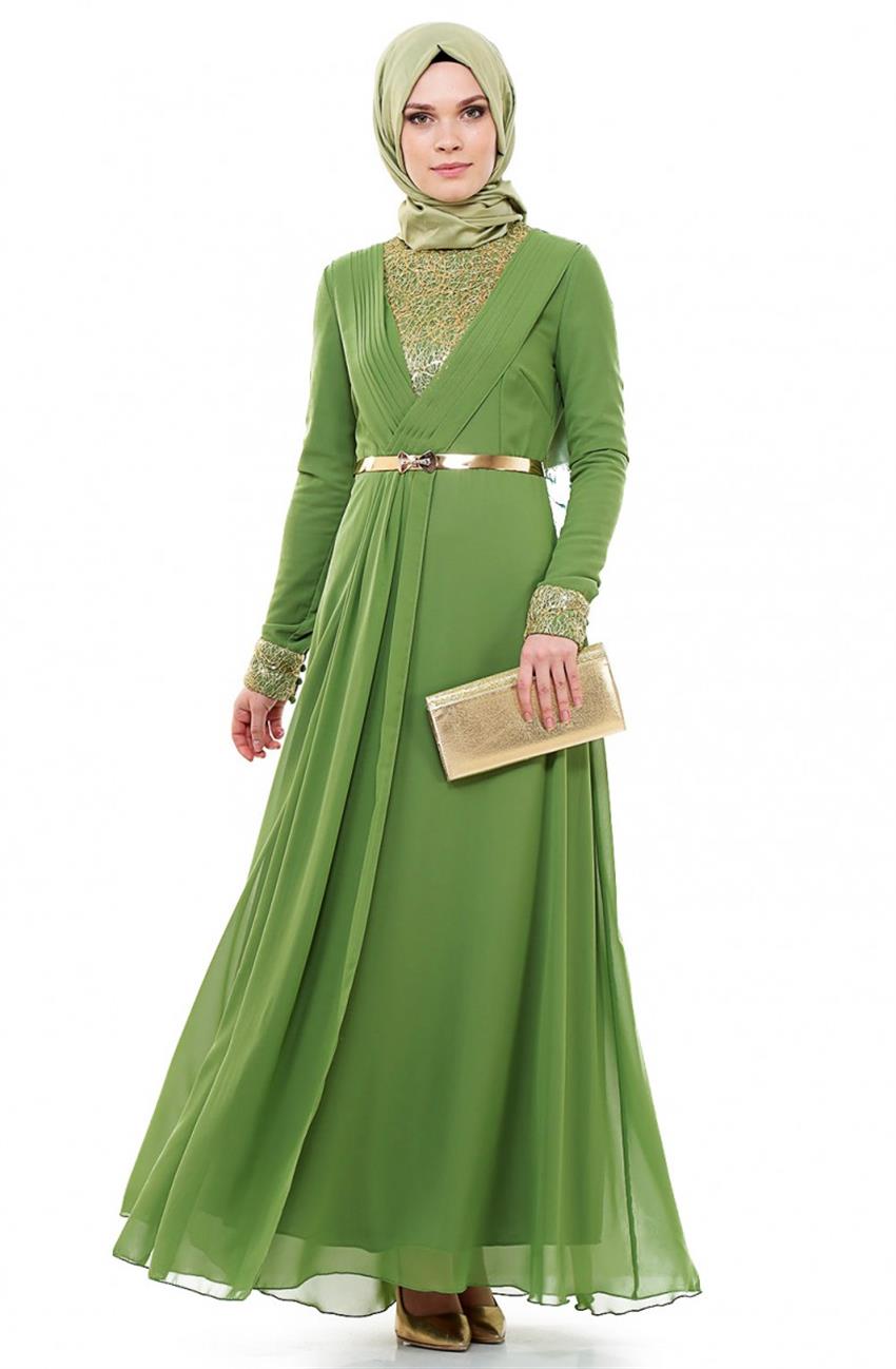 Şifon Abiye Elbise-Fıstık Yeşili 442-23