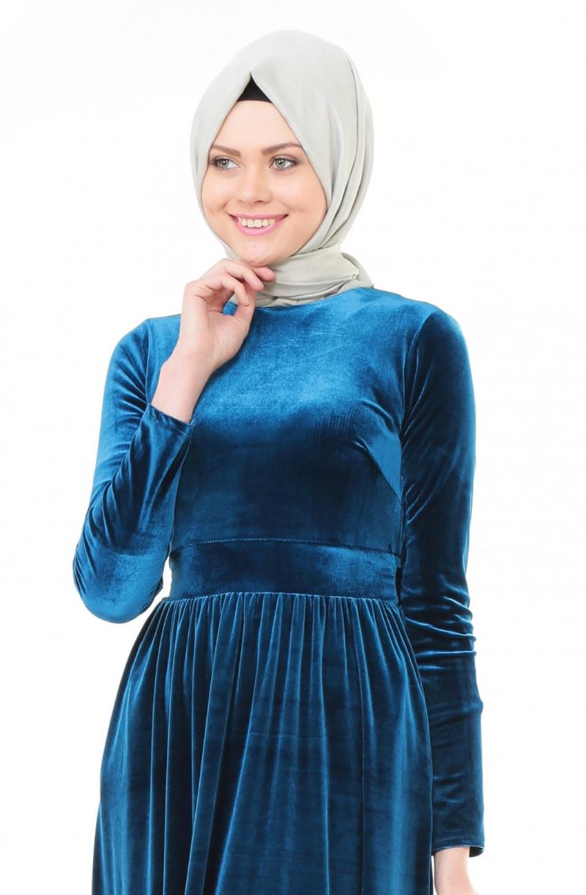 Kadife Mavi Elbise ARM638-70
