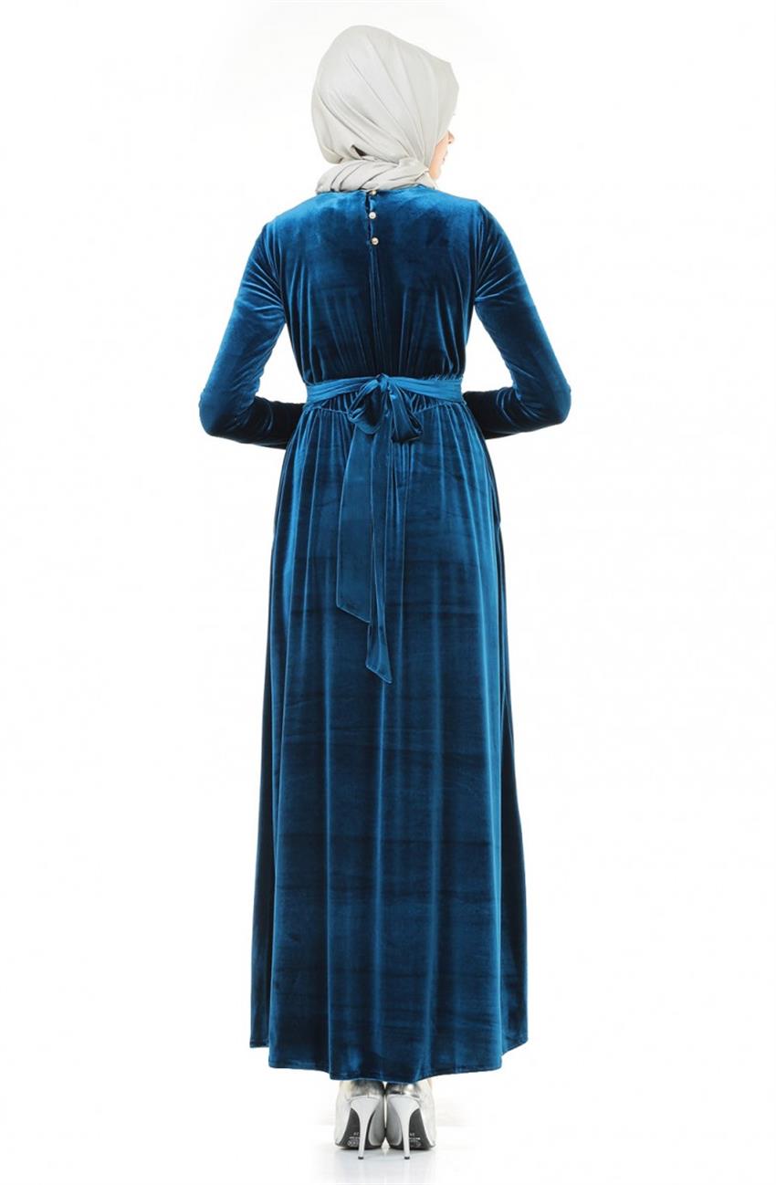 Kadife Mavi Elbise ARM638-70