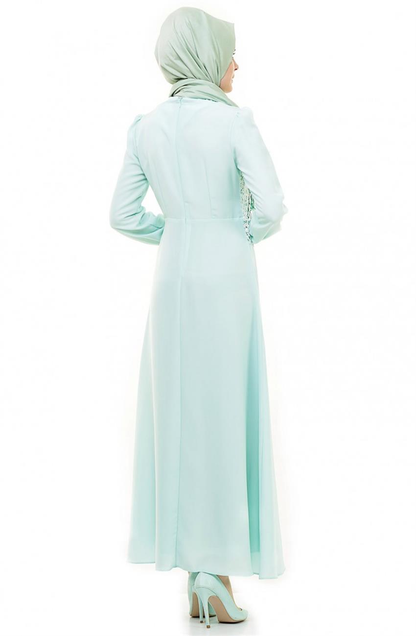 Güpür Detaylı Mint Elbise 3707-24