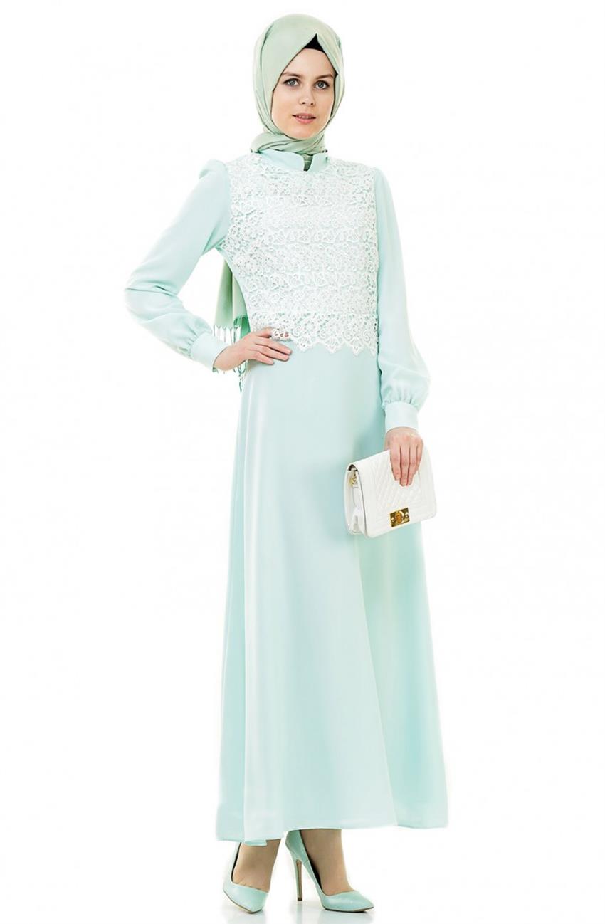 Güpür Detaylı Mint Elbise 3707-24