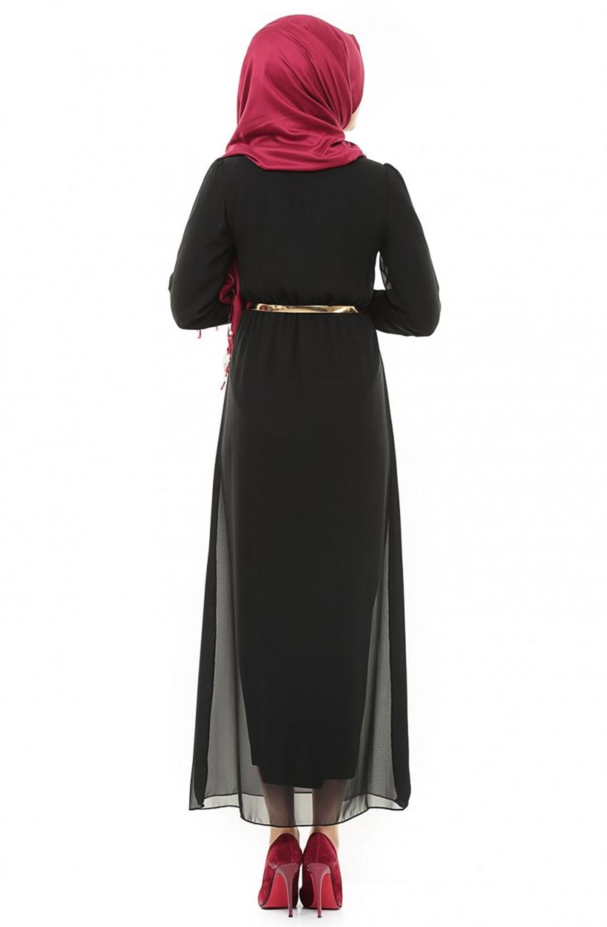 Şifon Siyah Elbise 3004-01