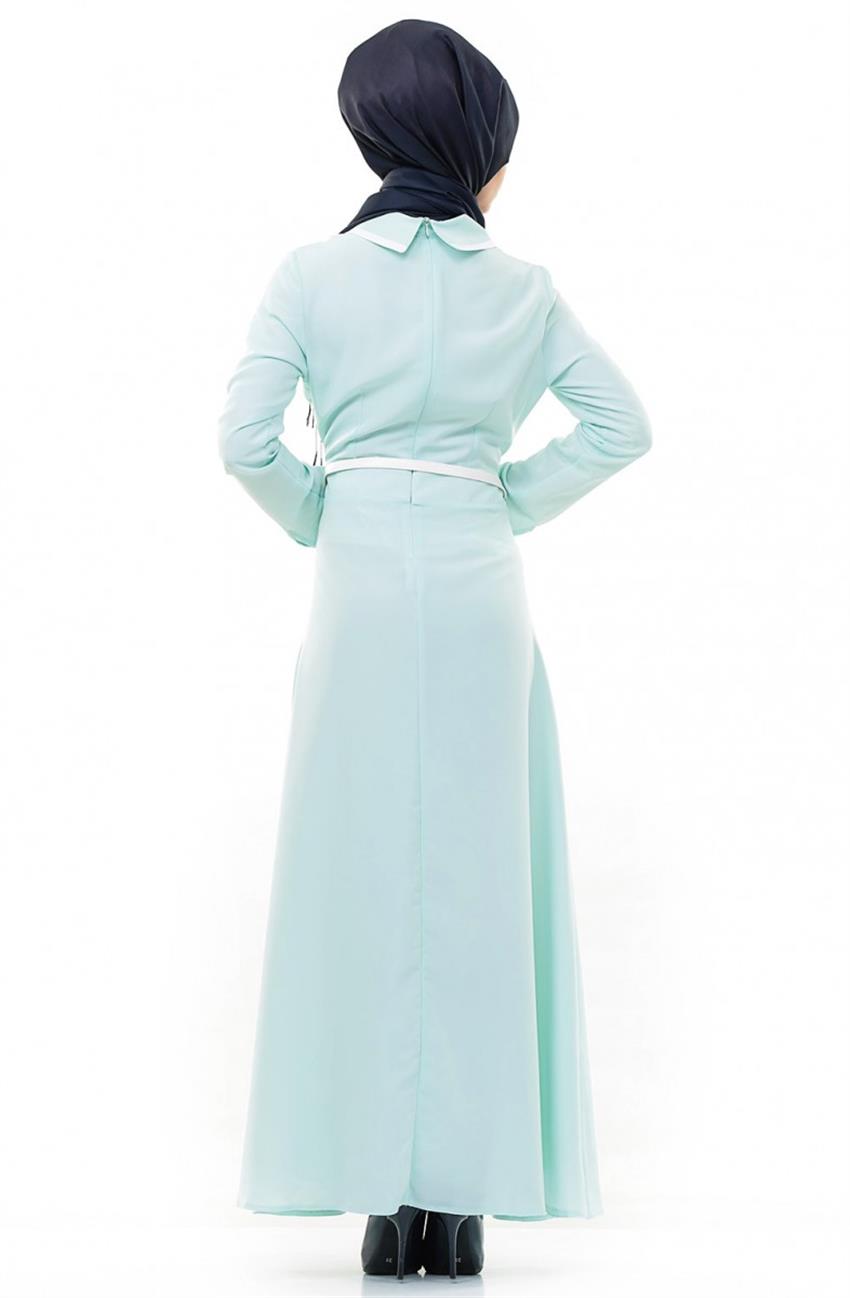 Lazer Kesim Detaylı Mint Elbise Ekru 3614-2452