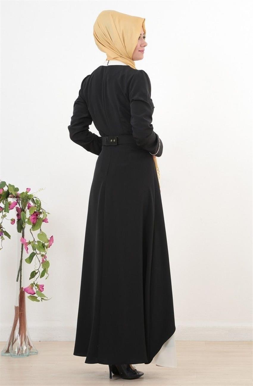 kat 2 Renk Dress-Black Ecru 3636-0152