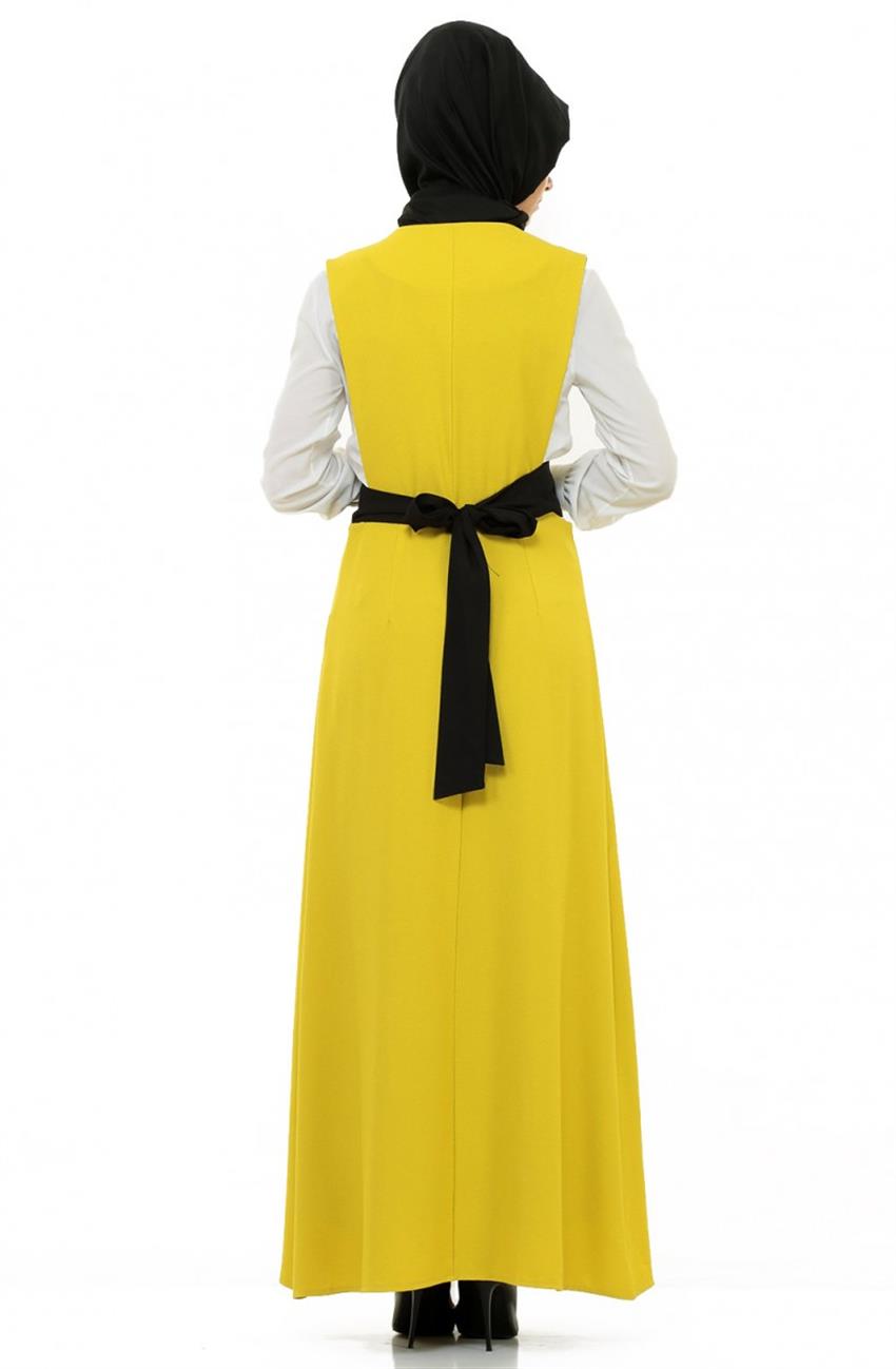 Actüel Broşlu Sarı Elbise 32472-29
