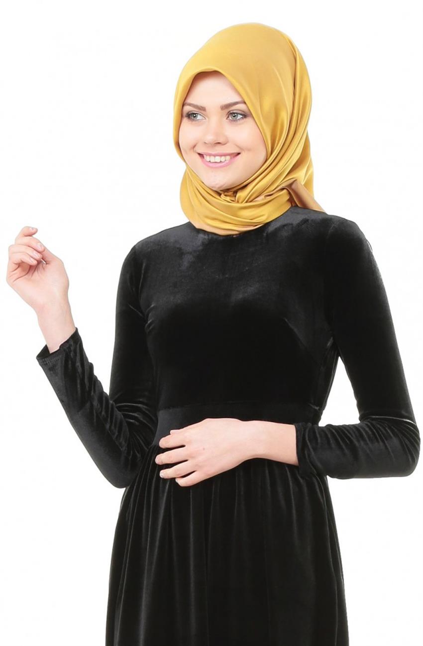 Kadife Siyah Elbise ARM638-01