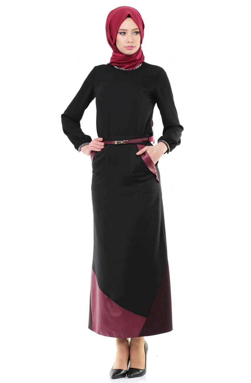 Skirt-Black Claret Red KA-A5-12065-1226
