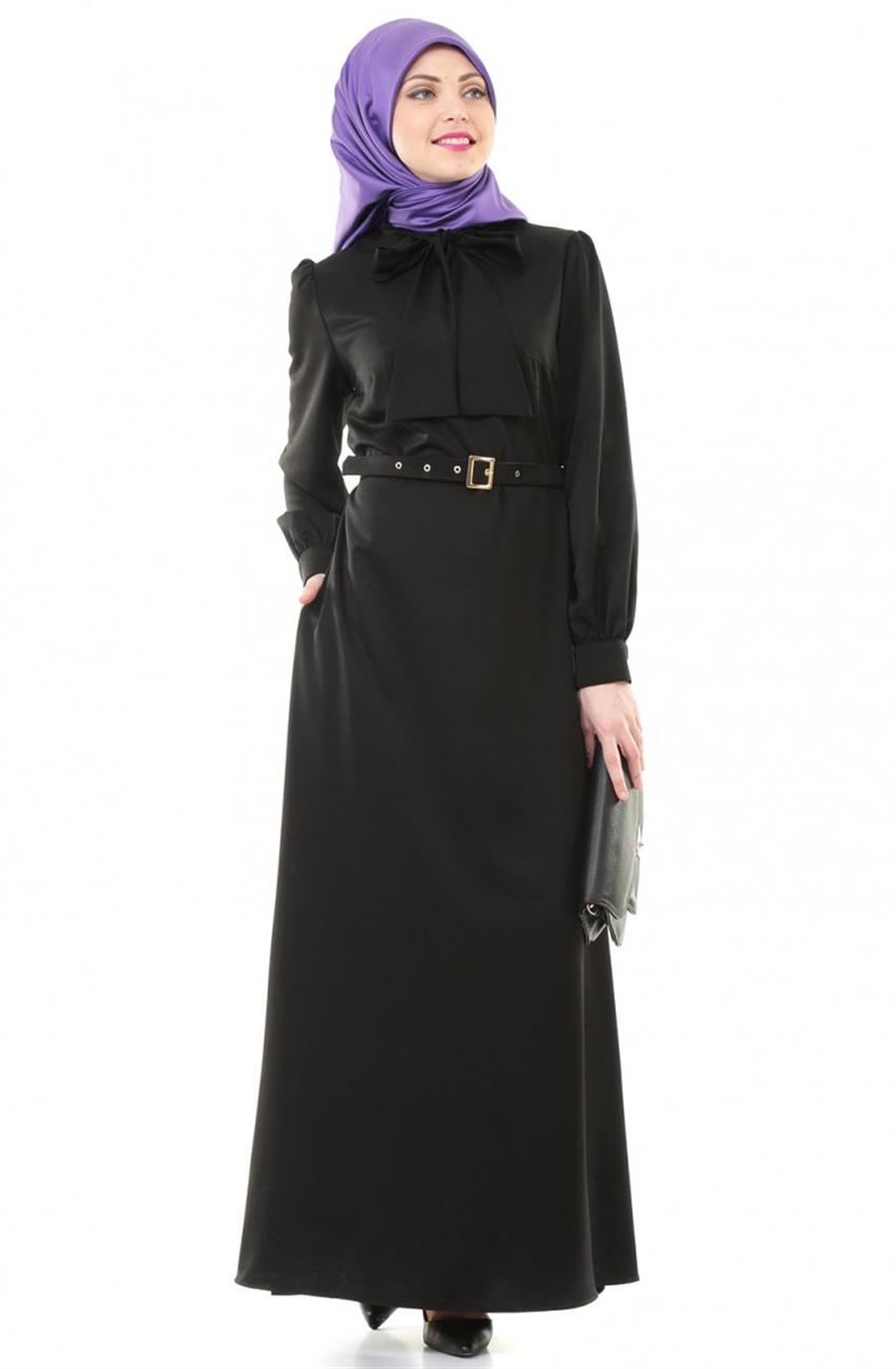 Fiyonk Bağlamalı Siyah Elbise 1751-01