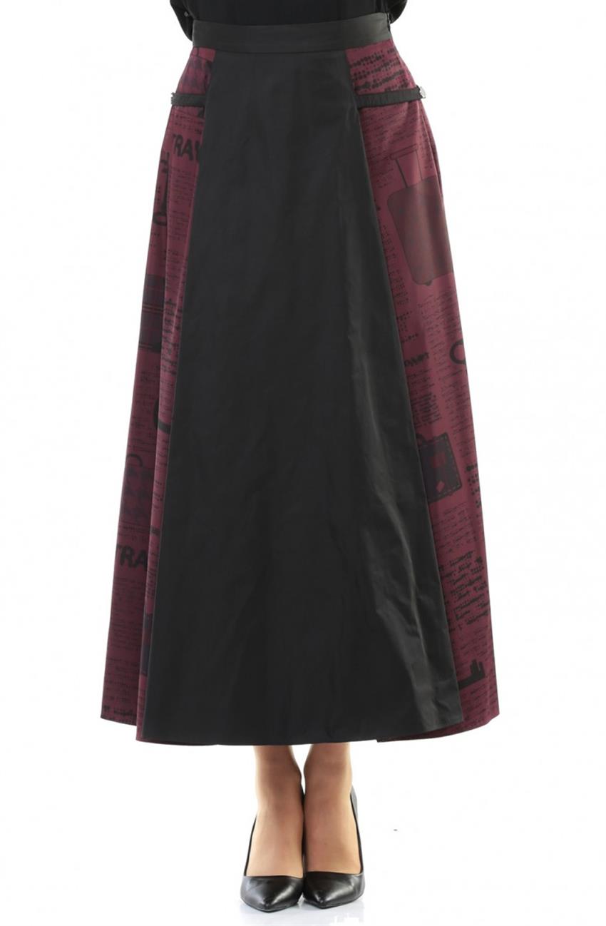 Skirt-Black Claret Red KA-A5-12130-1226