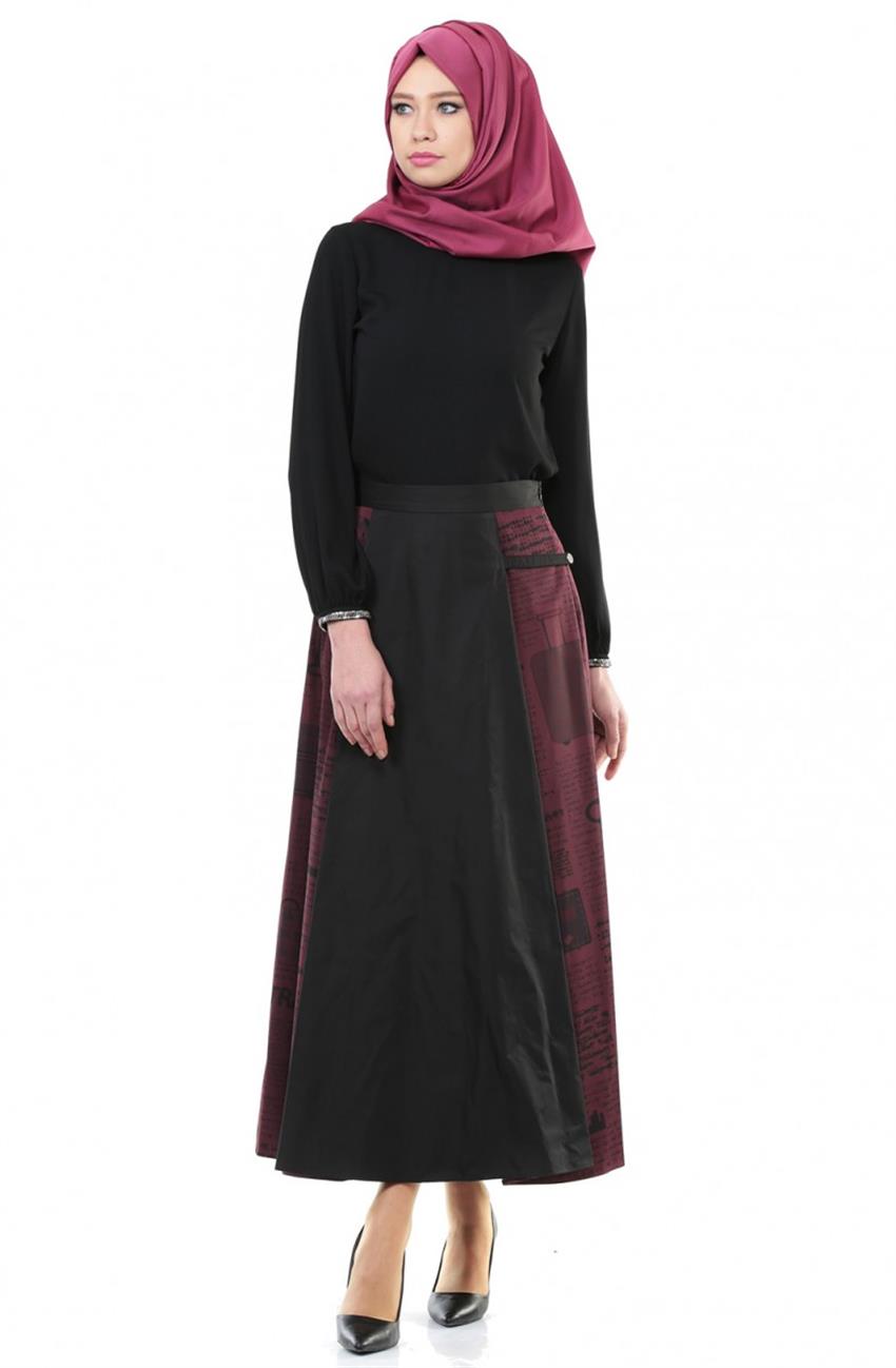 Skirt-Black Claret Red KA-A5-12130-1226
