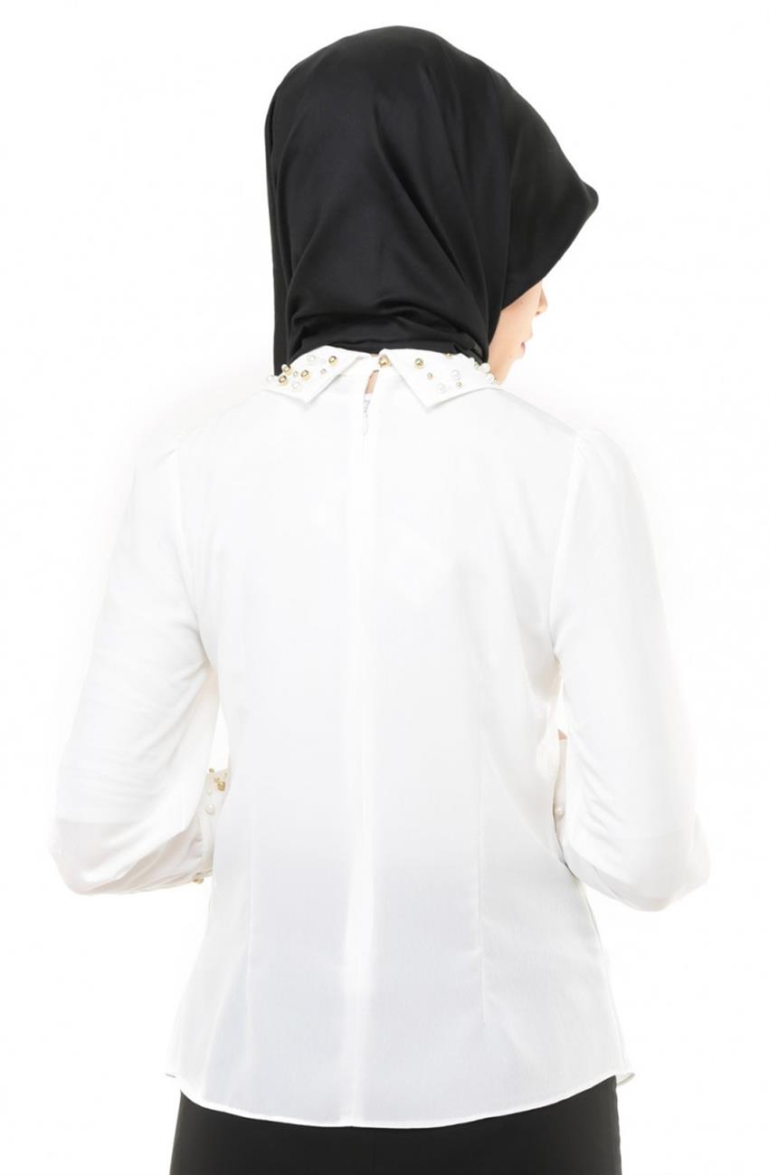 Sivri Yaka Beyaz Bluz 1704-02