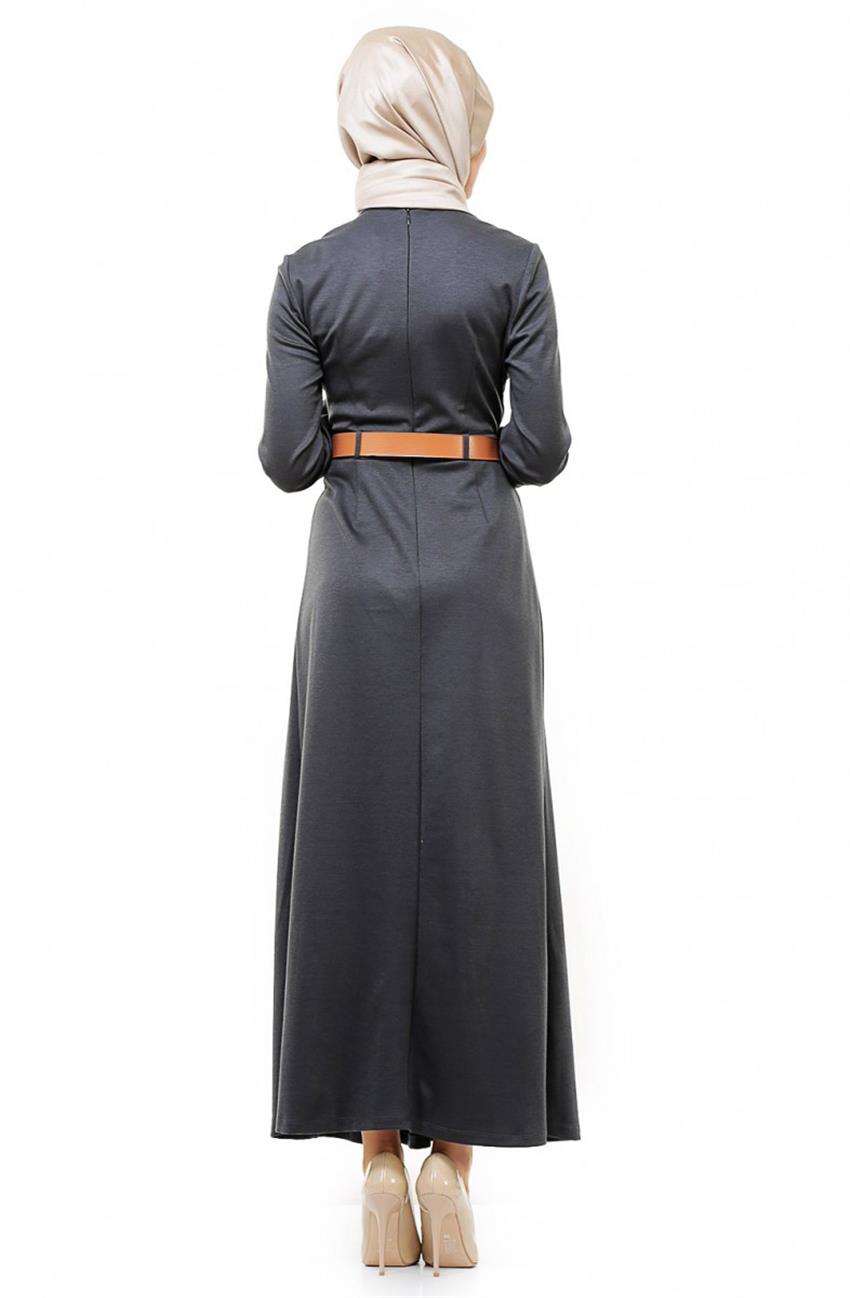 Dik Yaka Deri Kemerli Elbise AE2011-79