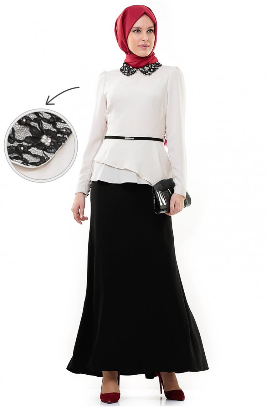 Evening Dress Dress-Ecru Black KA-B4-23059-3512