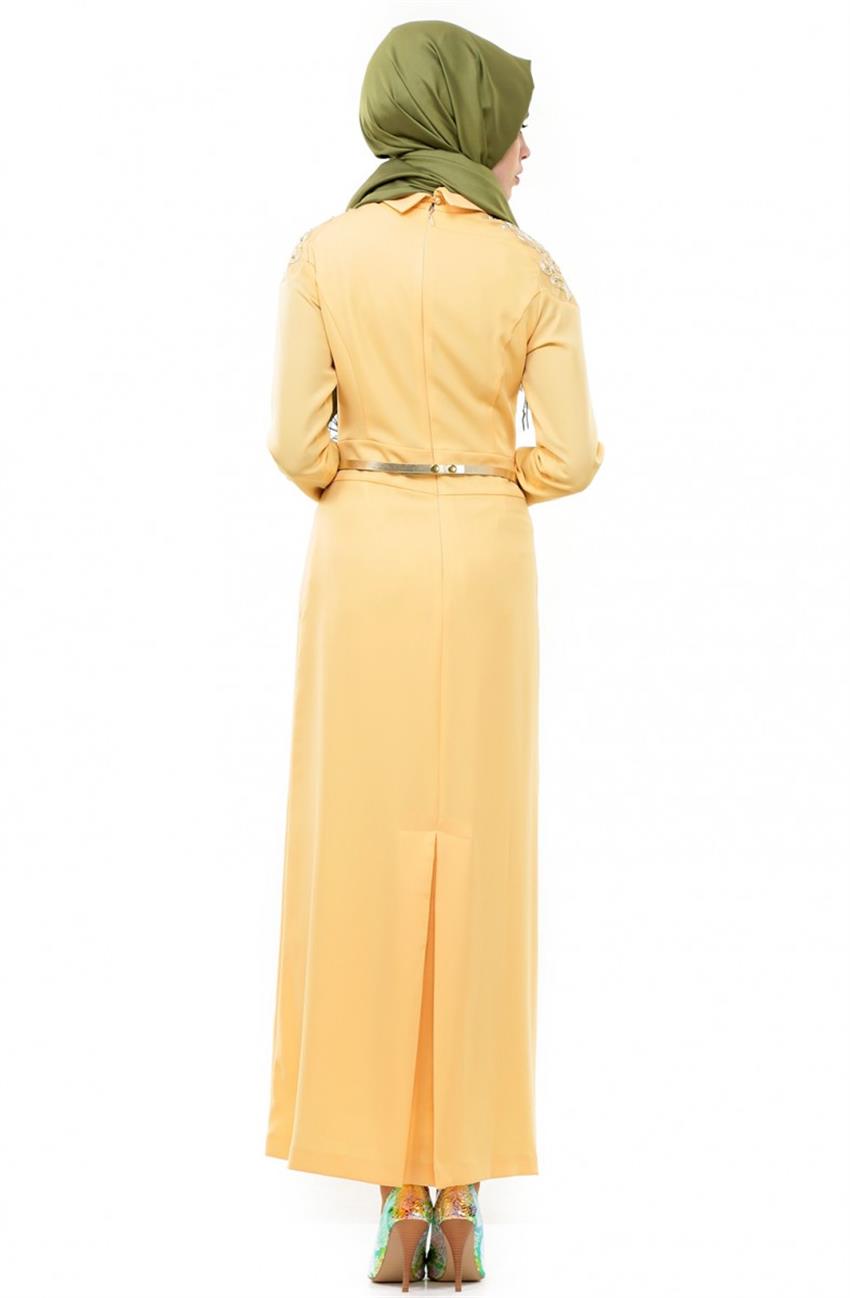 Deri Kemer Aksesuarlı Elbise-Muz Kabuğu KA-B4-23053-91
