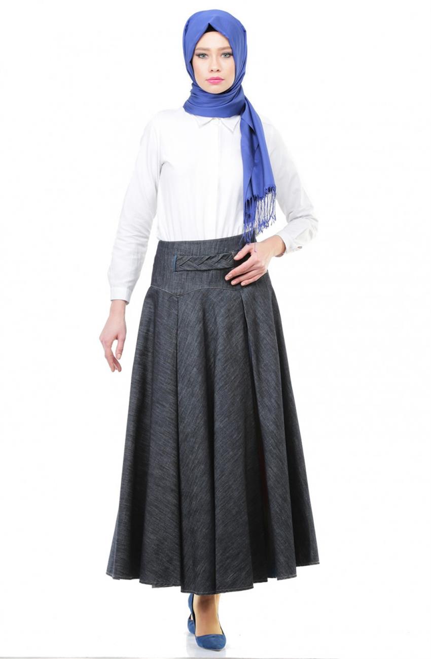 Jeans Skirt-Koyu Gray Navy Blue 662-0517