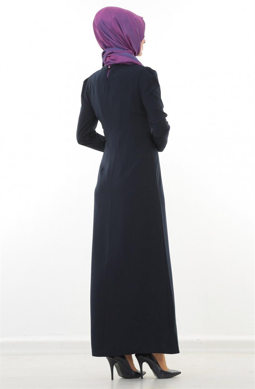 Metal Fermuarlı Lacivert Elbise 4391-17