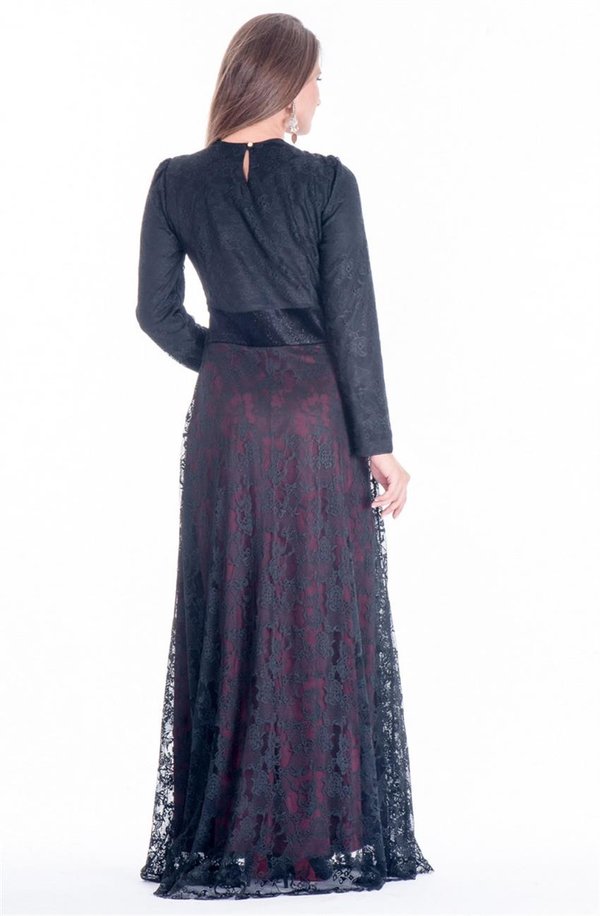 Ameerah Evening Dress Dress-Black Claret Red 5901-0167