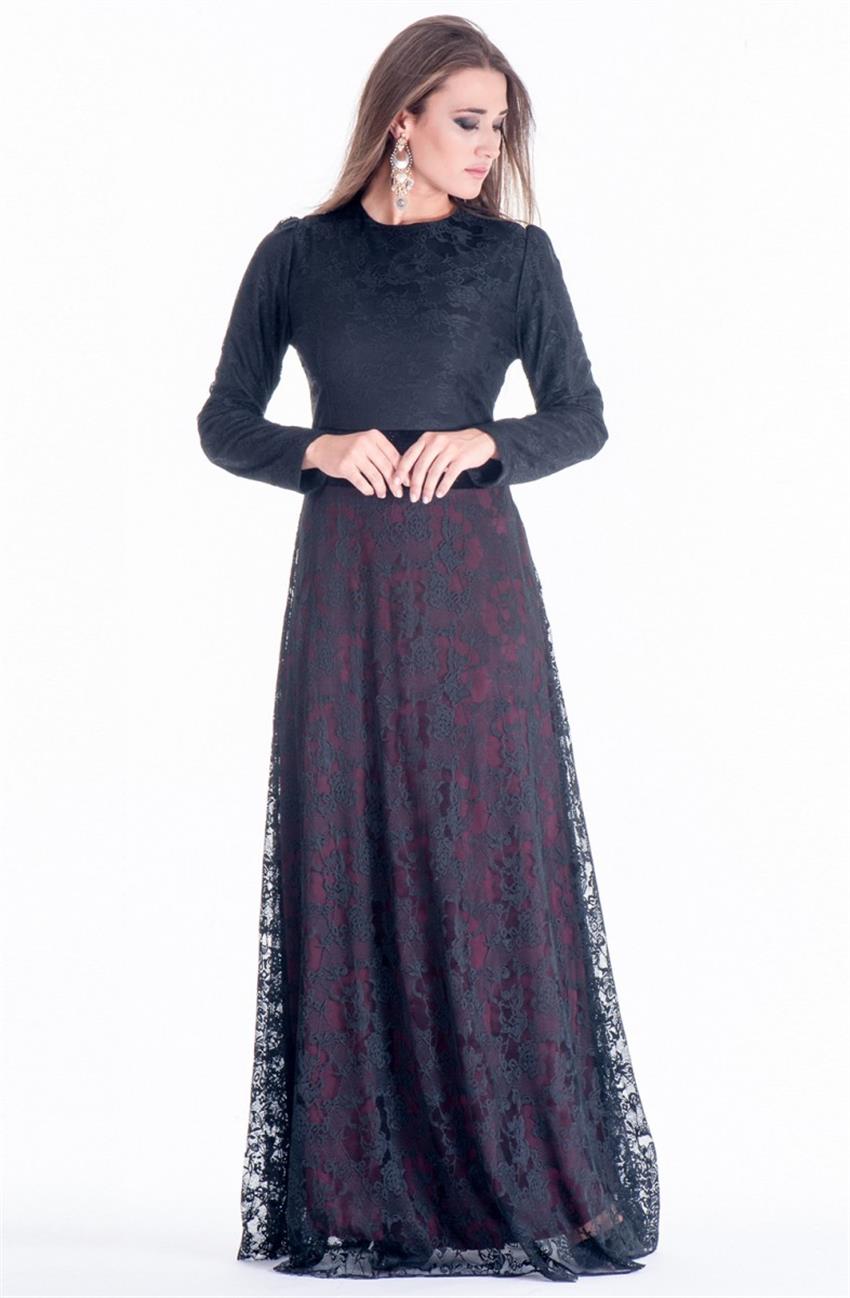 Ameerah Abiye Siyah Elbise Bordo 5901-0167