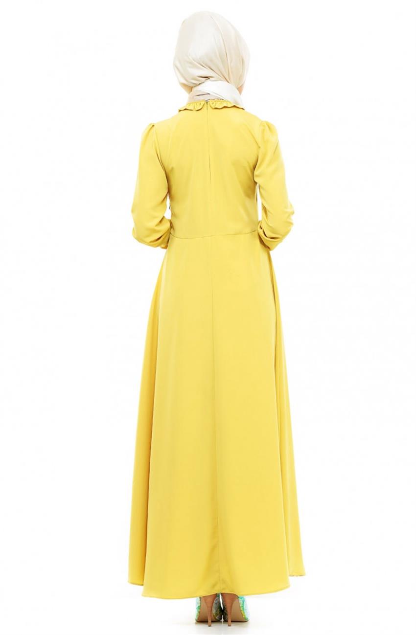 Drape Detaylı Sarı Elbise 1577-29