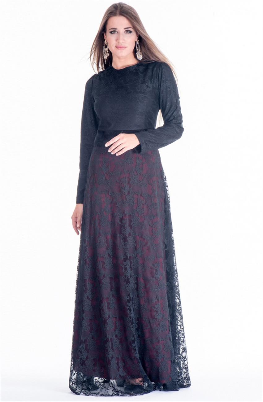 Ameerah Evening Dress Dress-Black Claret Red 5901-0167