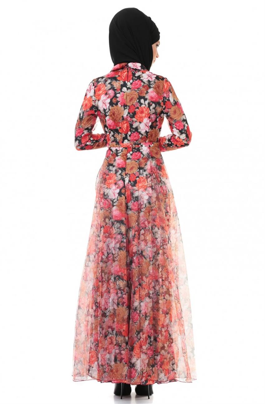 3 Boyutlu Evening Dress Dress-Coral KA-B5-23019-37
