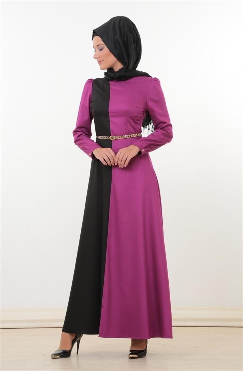 Kloş Kesim Erguvan Elbise Siyah ZE3029-4301