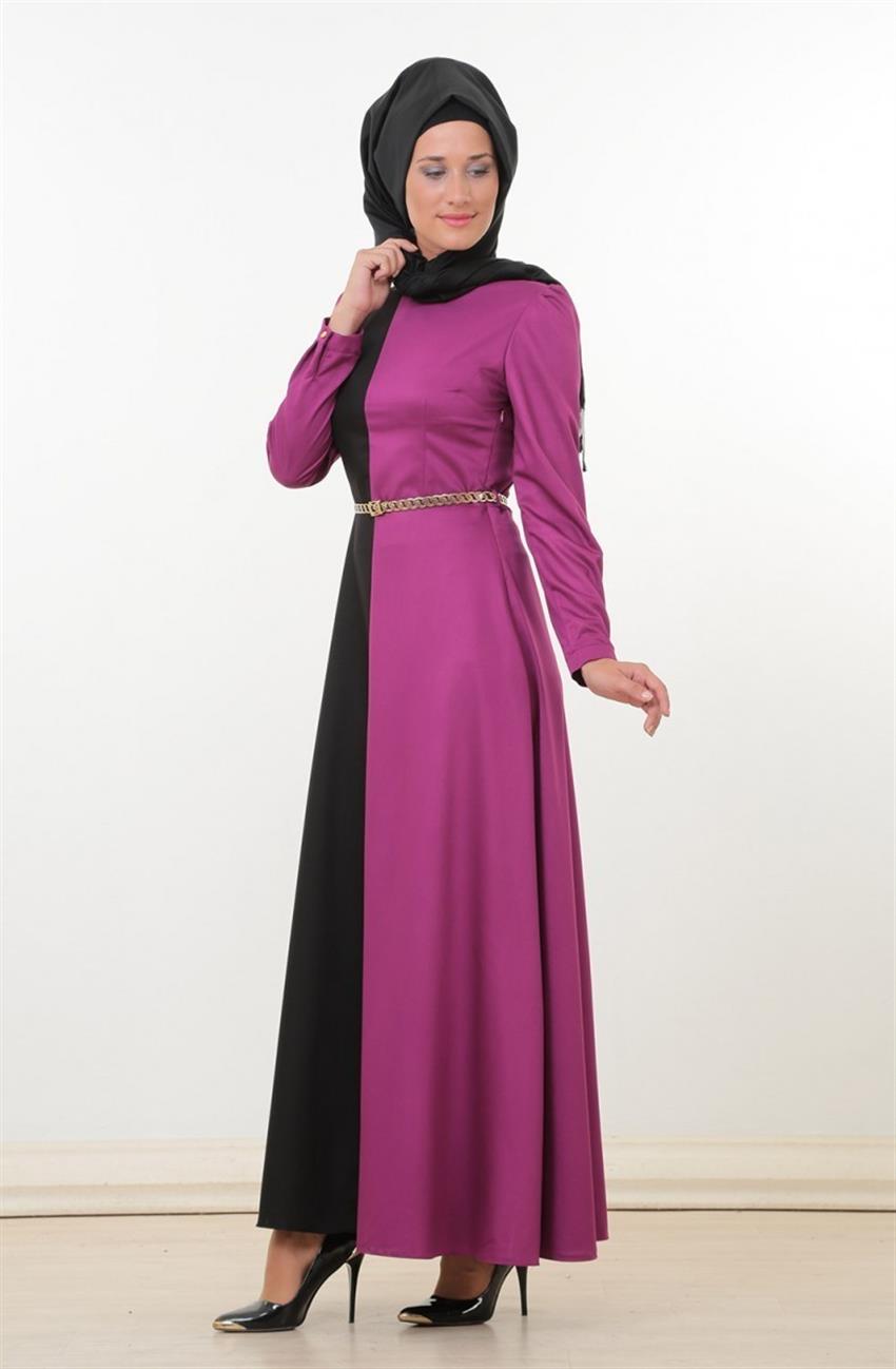 Kloş Kesim Erguvan Elbise Siyah ZE3029-4301