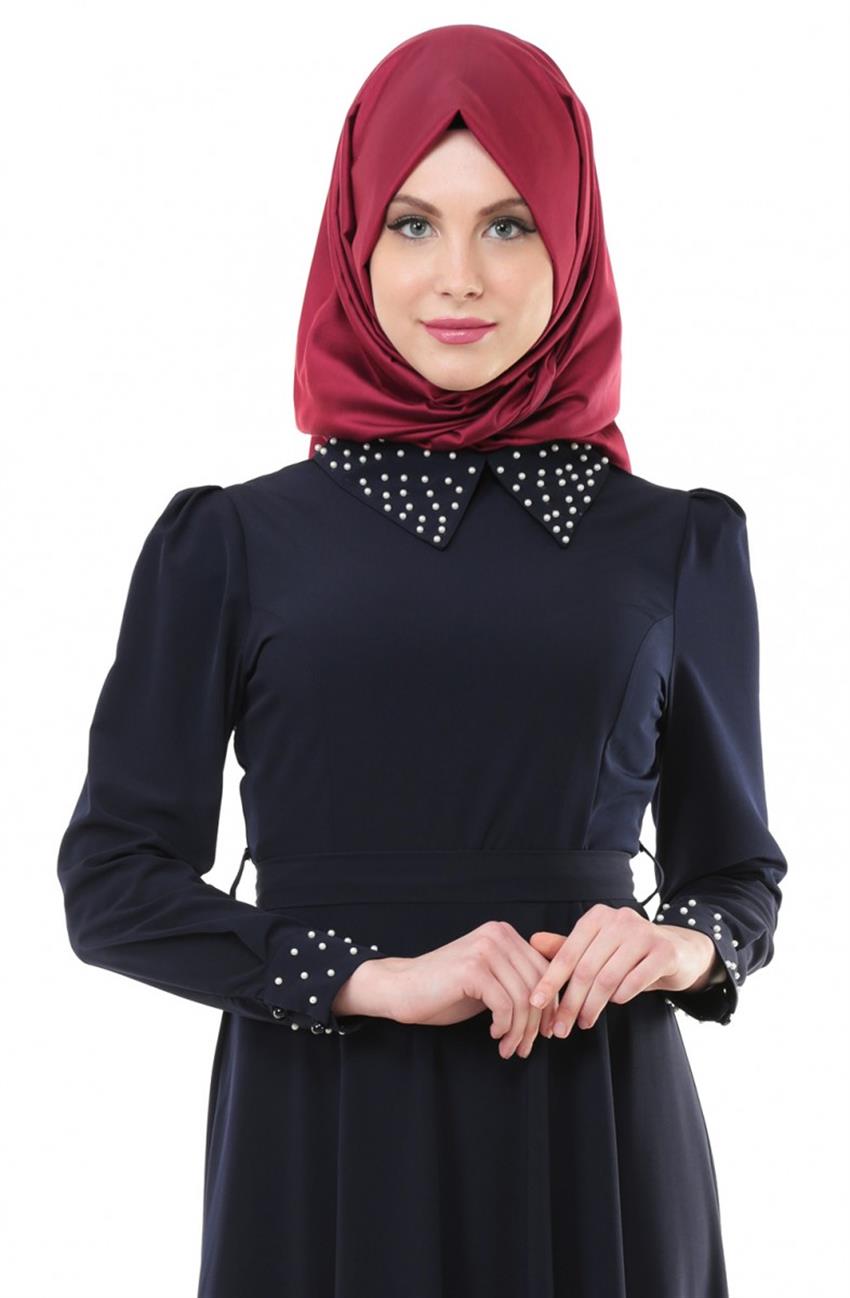 Sivri Yaka Lacivert Elbise ARM7029-17
