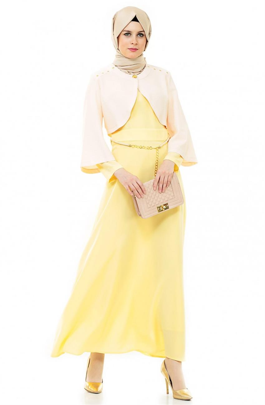Bolerolu Elbise Sarı Takım Somon 3623-2973