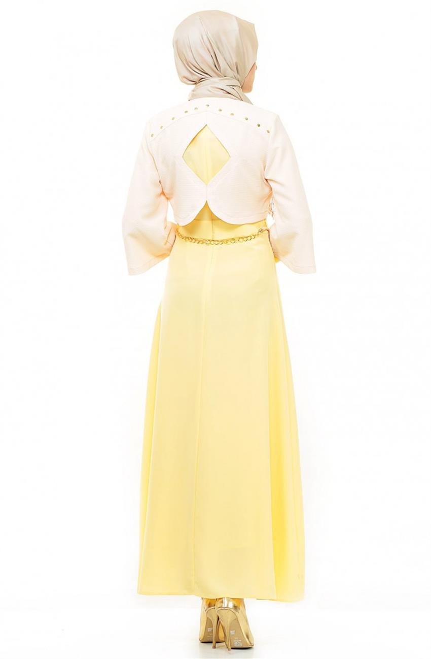 Bolerolu Elbise Sarı Takım Somon 3623-2973