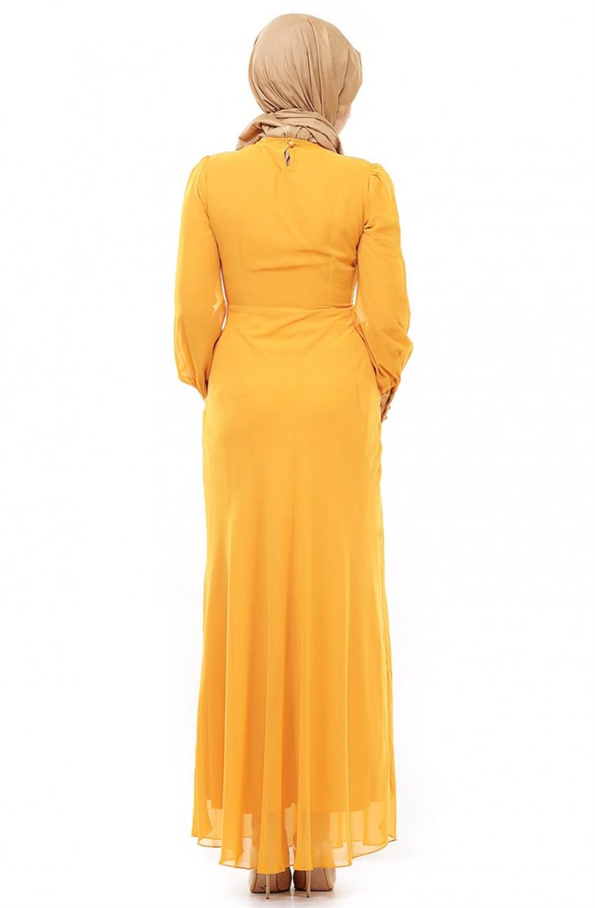 Dantel Detaylı Abiye Sarı Elbise 8227-29