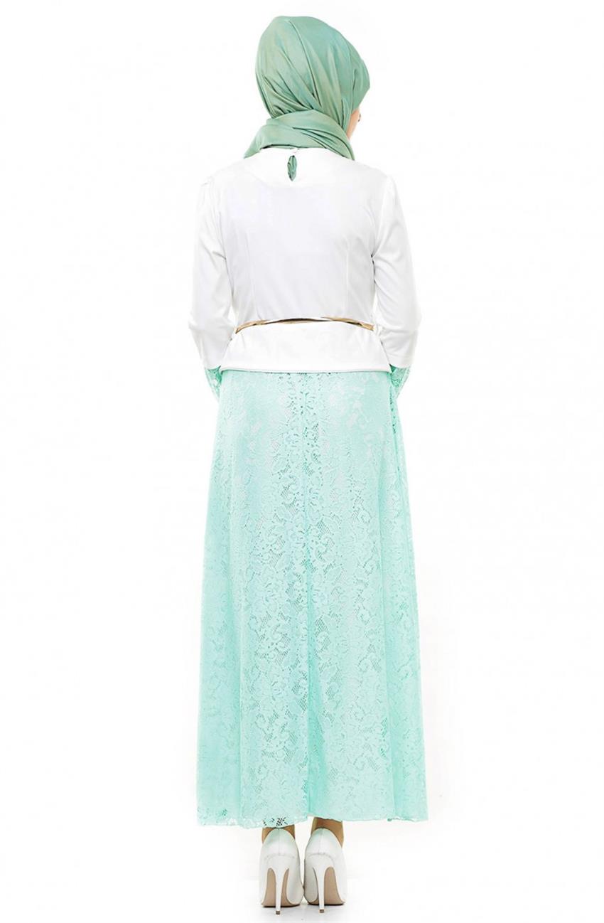Beden فستان-أخضر أبيض ar-8079-2402