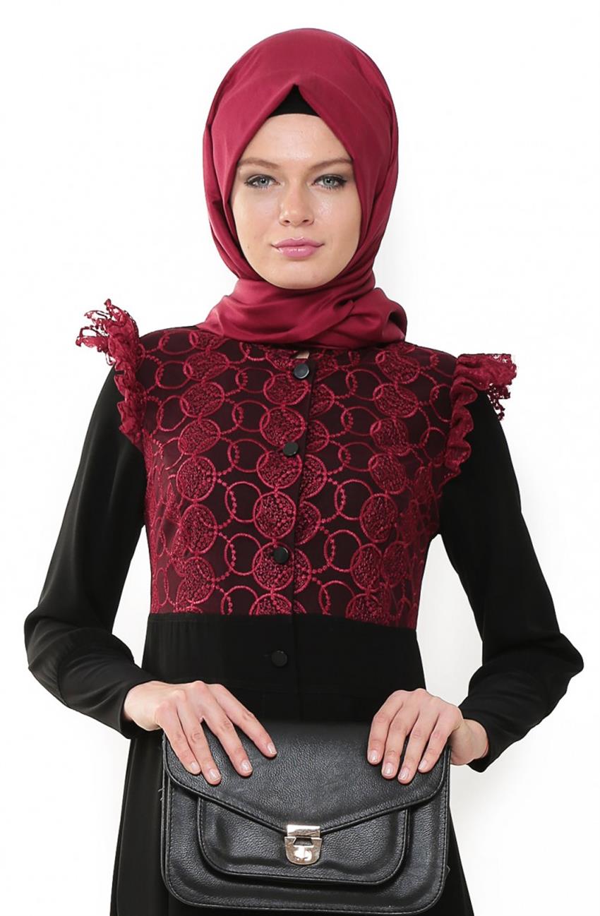 Abaya-Red Black 6058-3401