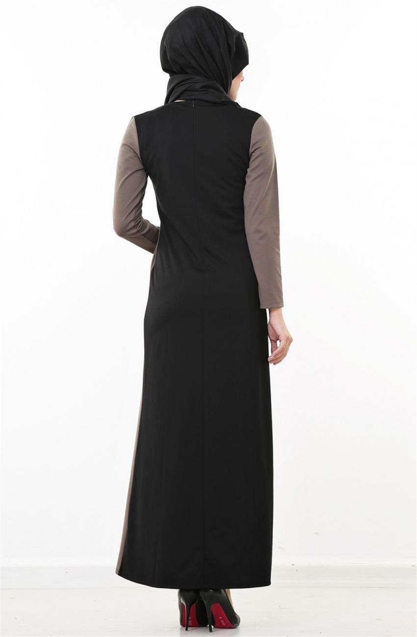 فستان-أسود بني مينك ELB049-0172