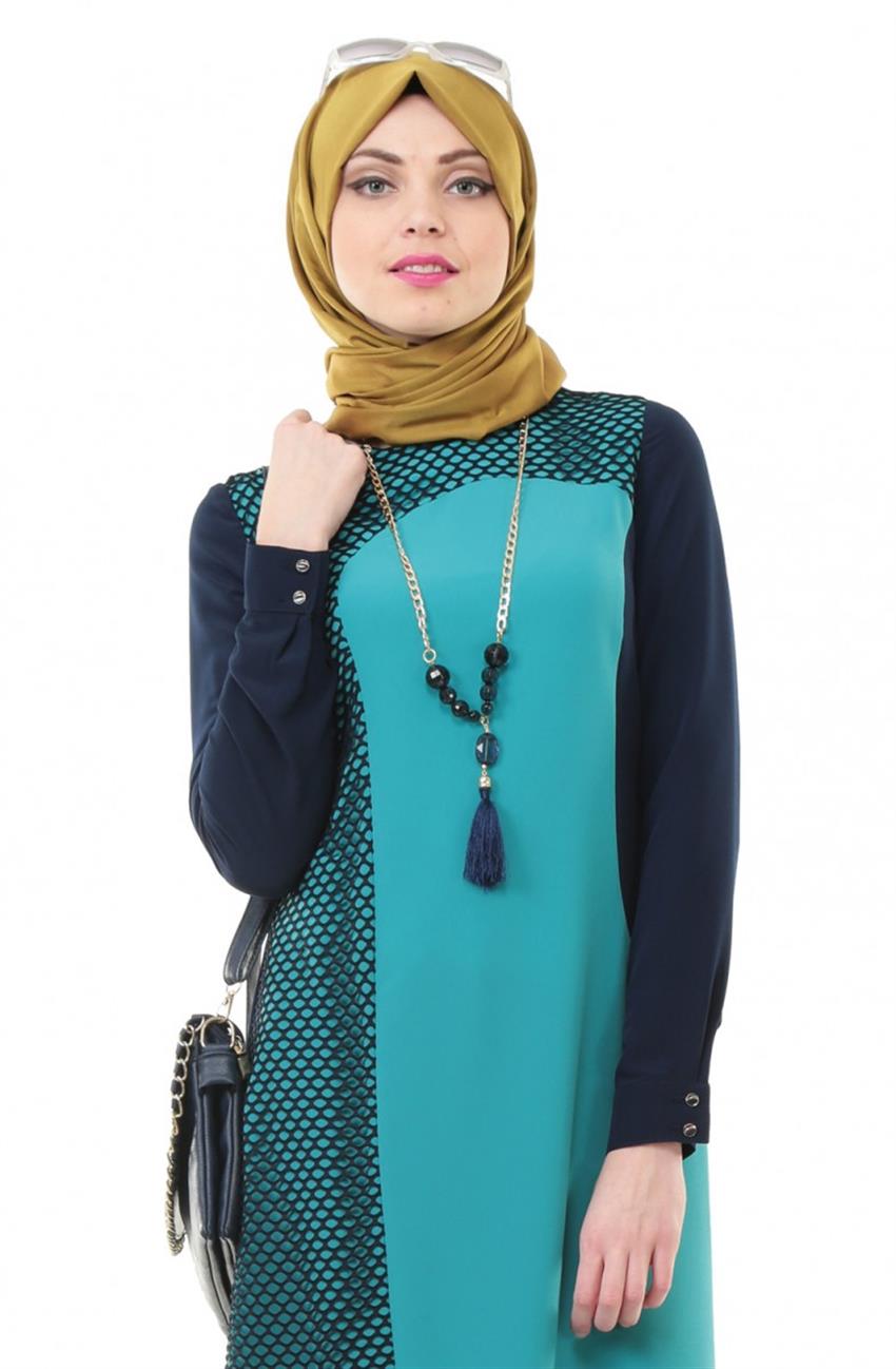 Tunic-Navy Blue Turquoise H131-0238