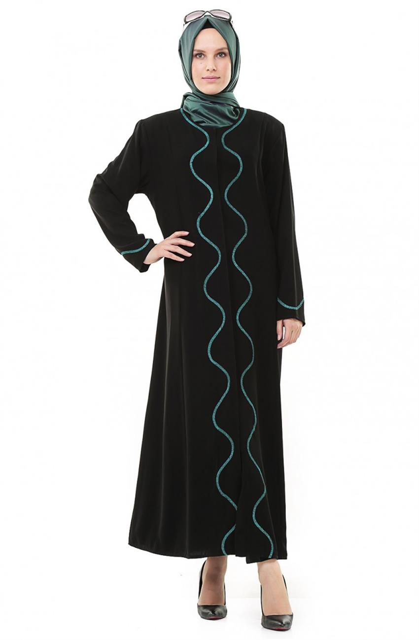 Abaya-Black Turquoise 6001-2-0119