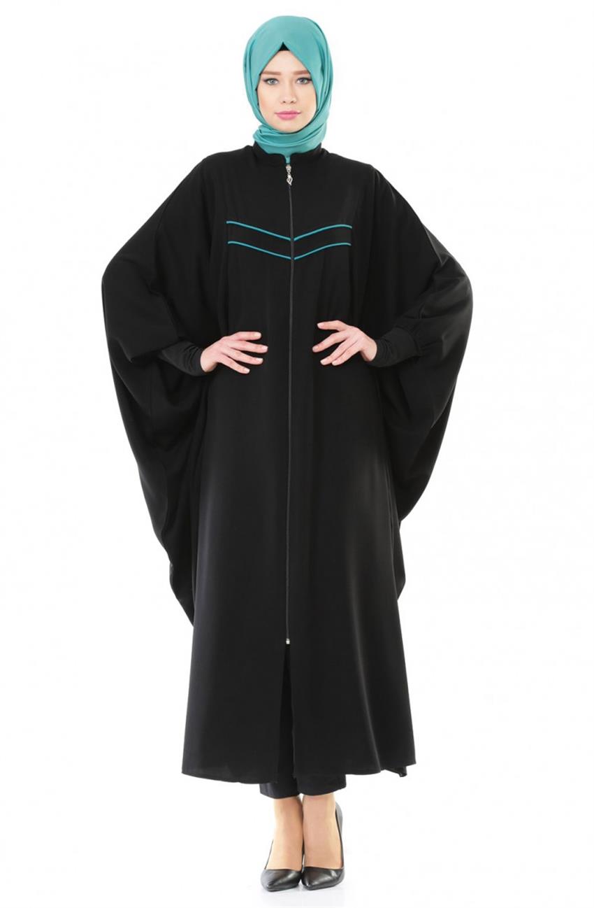 Abaya-Black Turquoise 2056-0119