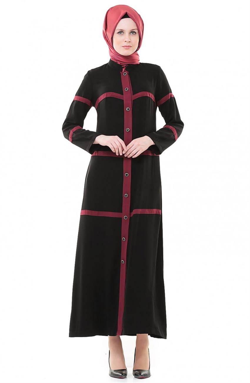 Abaya-Black Claret Red 6104-0167