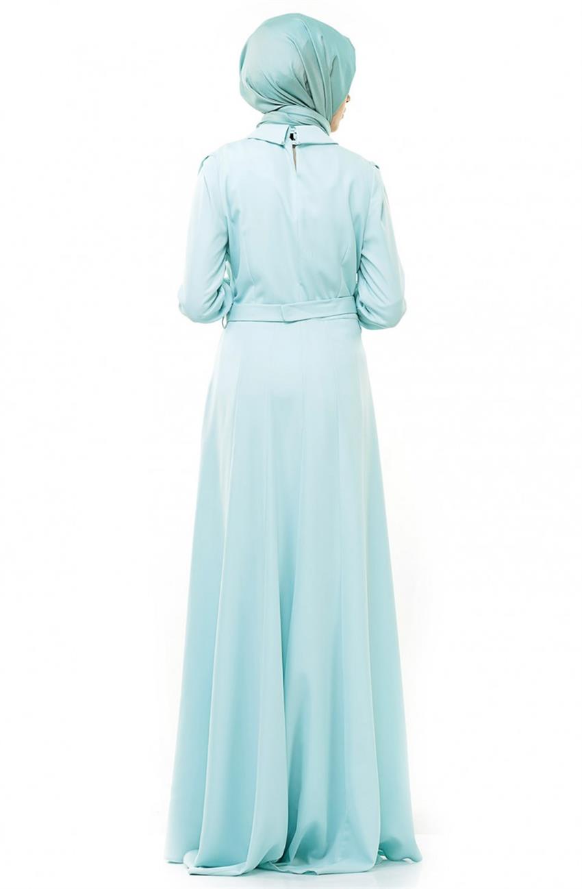 Sivri Yaka Güpür İşlemeli Abiye Mint Elbise KA-B4-23018-54