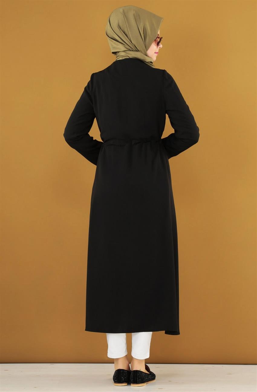 Uzun Siyah Ceket V4102-09